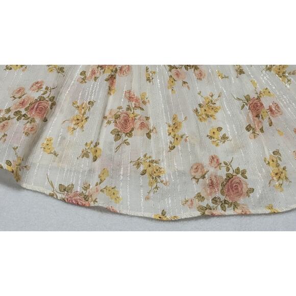 La Vie Rebecca Taylor Ivory Metallic Floral Madeleine Blouse XS Dainty Ruffle - Picture 6 of 12